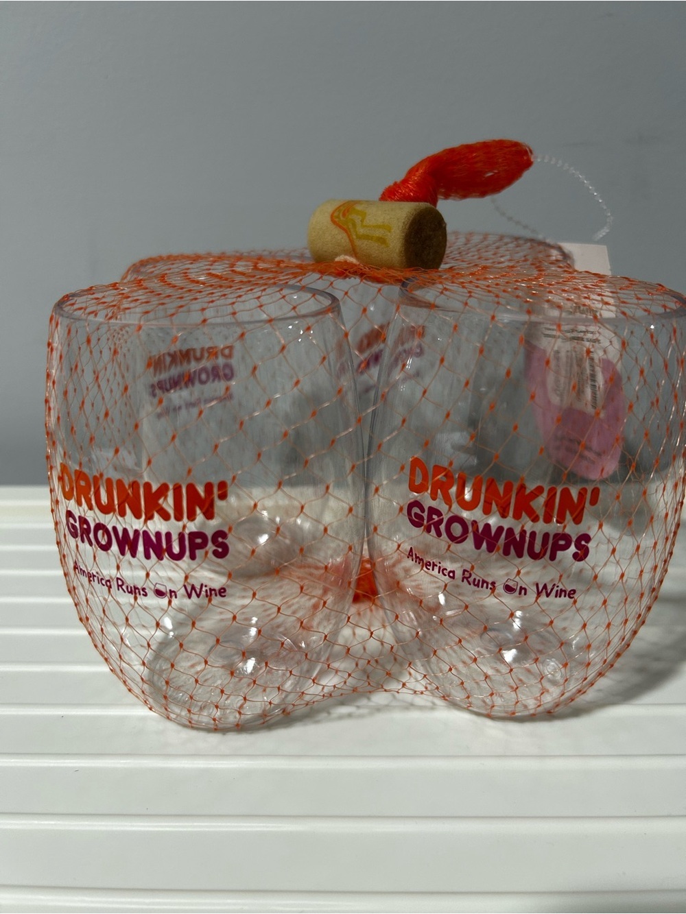 NWT Drunkin’ Grownups Clear Shatterproof Stemless Plastic Wine Glasses